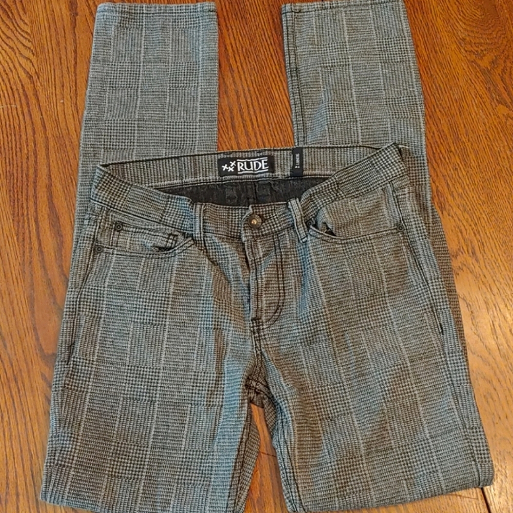 RUDE XXX Men's Grey Checkered Skinny Jeans Size 32